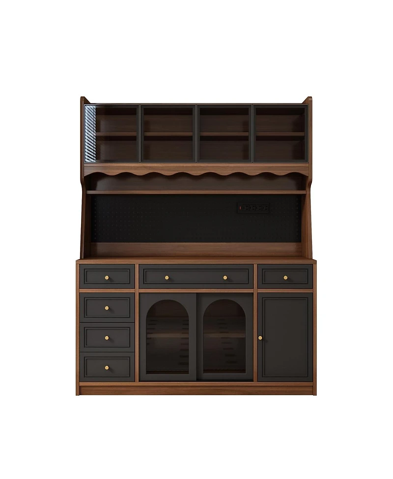 Streamdale Furniture 63'' Buffet Storage Cabinet with Hutch, Coffee Bar, 6 Drawers and Power Outlet