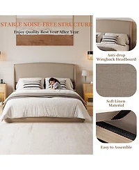Streamdale Furniture Upholstered Queen Wingback Platform Bed Frame, Linen