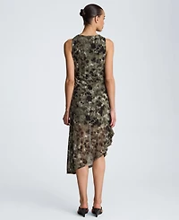Kenneth Cole Women's Sheer Mesh Overlay Asymmetric Hem Midi Dress