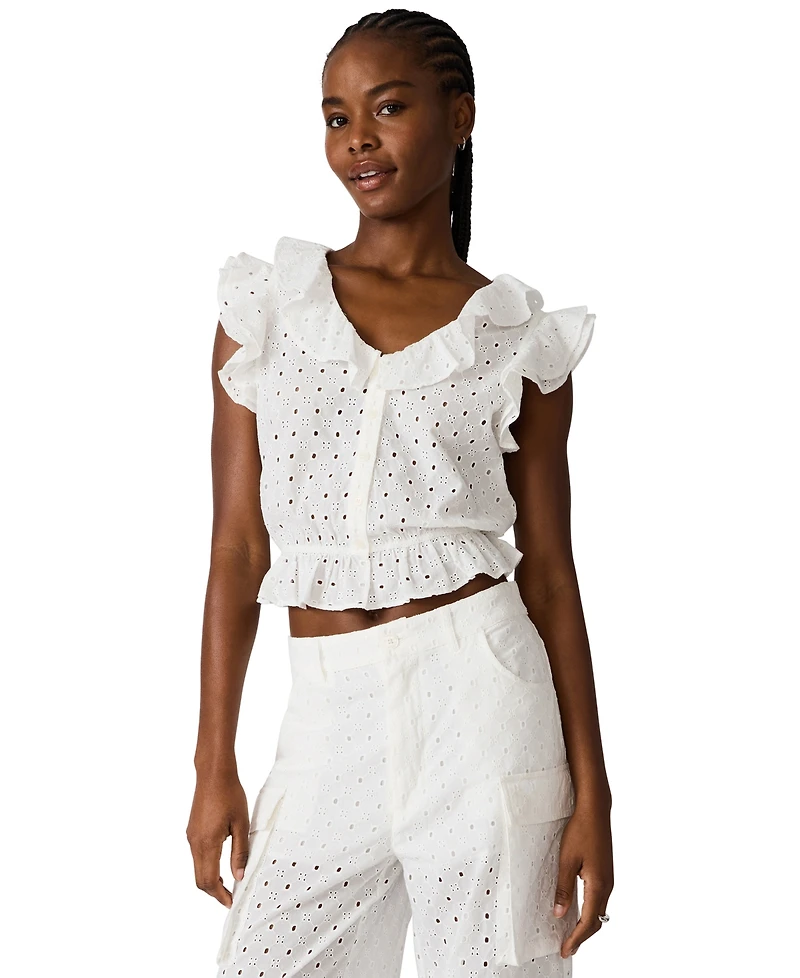 Steve Madden Women's Mayra Ruffled V-Neck Top