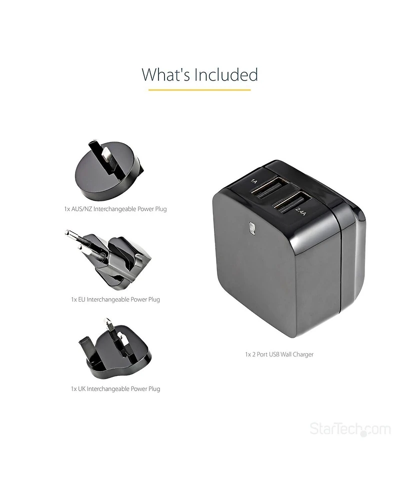 StarTech.com StarTech 17W/3.4A Dual-Port Usb International Travel Wall Charger