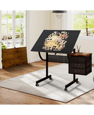 Streamdale Furniture Streamdale 1500-Piece Jigsaw Puzzle Table with 4 Trays, 2 Drawers and Wheels