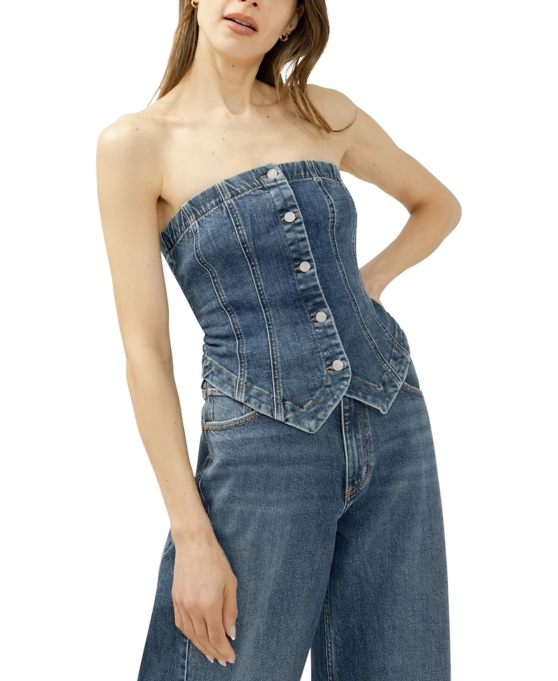 Silver Jeans Co. Women's Denim Button-Front Corset Top