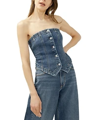 Silver Jeans Co. Women's Denim Button-Front Corset Top