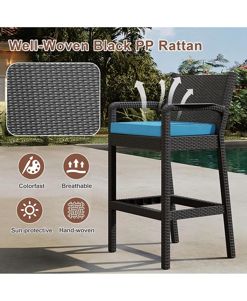 homfan Set of 4 All-Weather Wicker Bar Stools, 30 Inch Patio Height Chairs with Cushions, Ideal for Backyard, Pool, Garden and Balcony