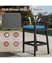 homfan Set of 4 All-Weather Wicker Bar Stools, 30 Inch Patio Height Chairs with Cushions, Ideal for Backyard, Pool, Garden and Balcony