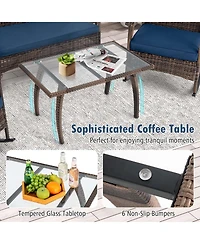Gymax Set of 4 Wicker Rocking Set with Loveseat and Coffee Table Heavy-Duty Metal Frame