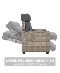 homfan Adjustable 150degree(s) Reclining Rattan Patio Chair – Outdoor Wicker Lounge with Air Pump, Cushion, Turn over-Up Side Table, Footrest