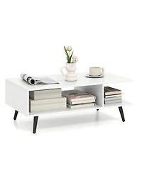 Gymax 2-Tier Coffee Table w/ Compartments and Metal Legs Rectangle Tea Cocktail Table