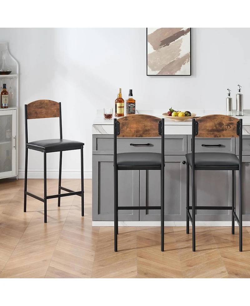 homfan Space-Saving Counter Height Dining Set with Bar Table and 2 Upholstered Stools, Built-in Storage Shelf and Wine Rack, Easy Assembly