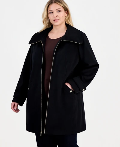 Michael Kors Plus Collared Zip-Front Coat