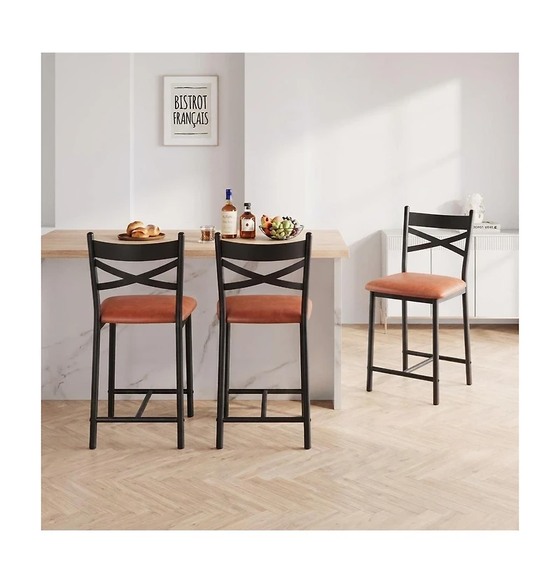 homfan Modern Pu Upholstered Dining Chairs Set of 4 - Metal Bar Stools with Backrest - Comfortable, Sturdy, Ideal for Kitchen or Counter