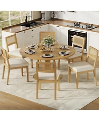 homfan Modern Armless Rattan Dining Chairs, Set of 6 - Linen Seat, Sturdy Wood Frame, Breathable Rattan Backrest - Ideal for Kitchen, Dining Room