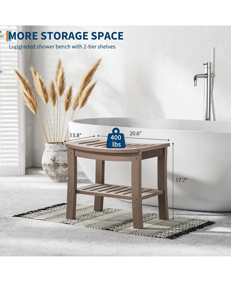 homfan Hdpe Waterproof Shower Bench with Storage Shelf – Non-Slip, Sturdy Bathroom Stool Supports up to 400lbs – Safe, Comfortable Bath Seat