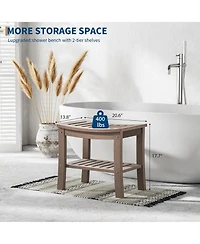 homfan Hdpe Waterproof Shower Bench with Storage Shelf – Non-Slip, Sturdy Bathroom Stool Supports up to 400lbs – Safe, Comfortable Bath Seat