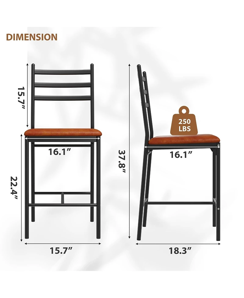 homfan Set of 4 Modern Counter Height Bar Stools with Thick Pu Leather Cushion - Curved Back, Waterproof Metal Dining Chairs