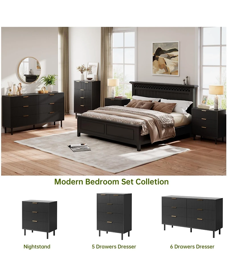 homfan Modern Fluted chest of drawers - Versatile storage for bedroom, hallway or living room 6 wide Metal feet and handles