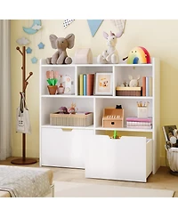 homfan Multifunctional Toy Storage Organizer, Kids Bookshelf with 5 Cubbies and 2 Drawers, Chest for Playroom, Bedroom, Hallway, Classroom