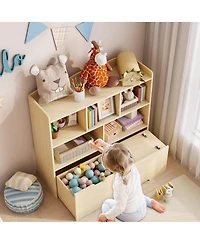homfan Multifunctional Toy Storage Organizer, Kids Bookshelf with 5 Cubbies and 2 Drawers, Chest for Playroom, Bedroom, Hallway, Classroom