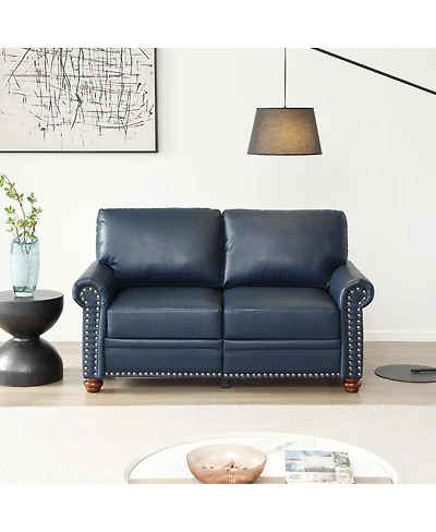 Streamdale Furniture Faux Leather Chesterfield Sofa with Nailhead Trim and 2 Pillows