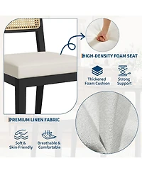 homfan Modern Armless Rattan Dining Chairs, Upholstered Linen Seat, Sturdy Wood Frame, Breathable Backrest - Ideal for Kitchen, Room