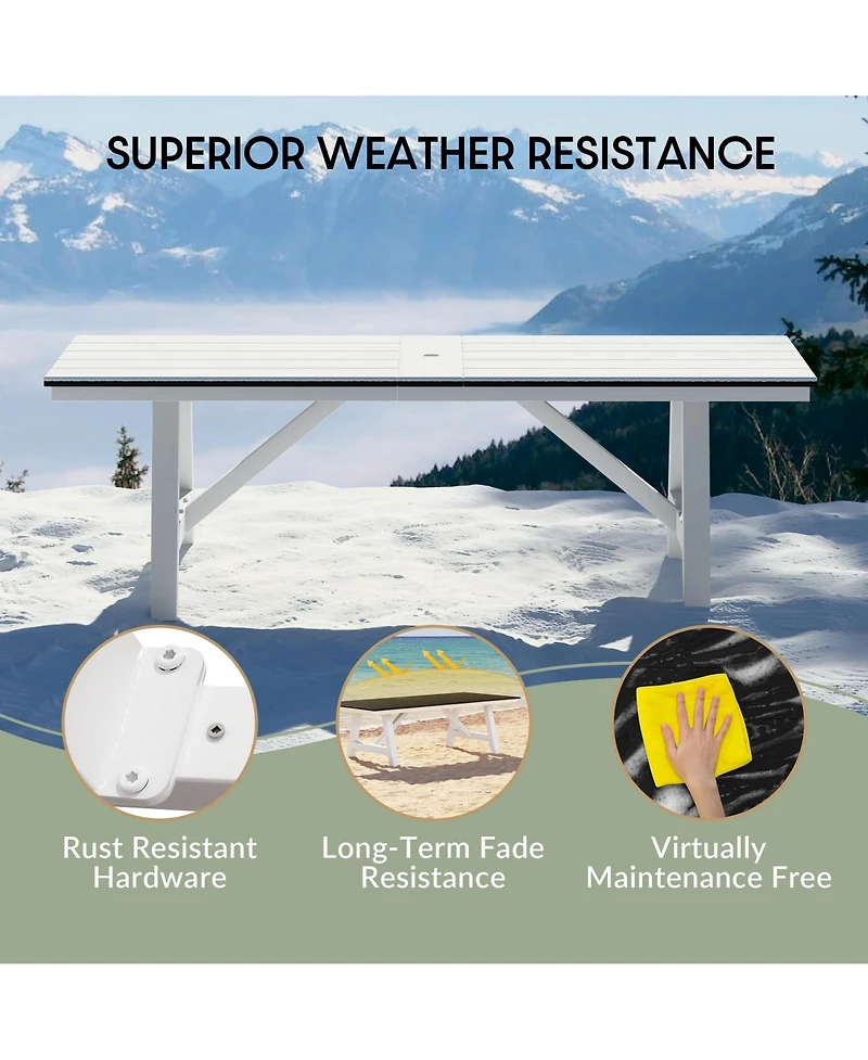 WestinTrends 90" Hdpe Rectangle Outdoor Patio Dining Table With Umbrella Hole and Metal Frame