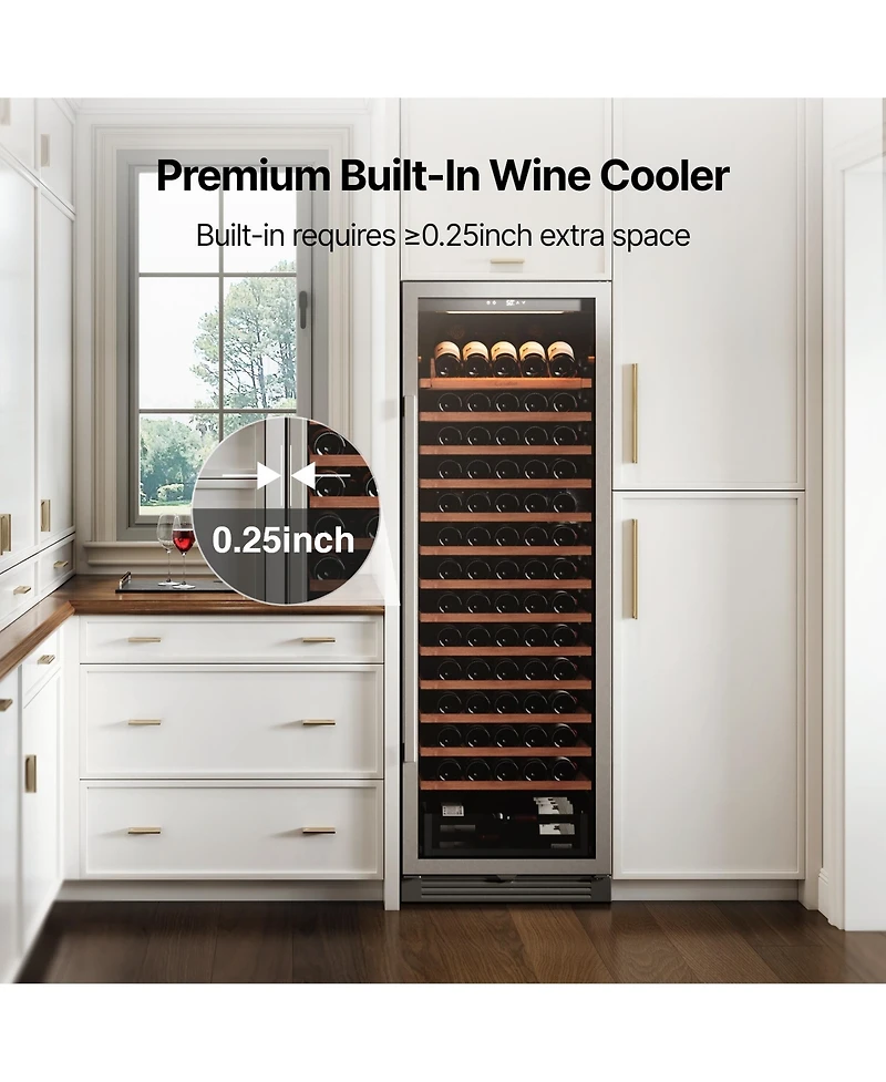 Ca'Lefort 24 inch Wine Cooler Refrigerator 166-Bottle,Freestanding/Built-In Wine Fridge 3LED stainless steel for Home/Office