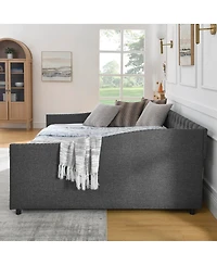 Streamdale Furniture Faux Leather Chesterfield Sofa with Nailhead Trim and 2 Pillows
