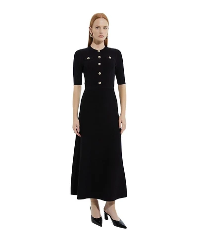 Karen Millen Women's Rib Knit Military Trim Maxi Dress