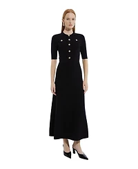 Karen Millen Women's Rib Knit Military Trim Maxi Dress