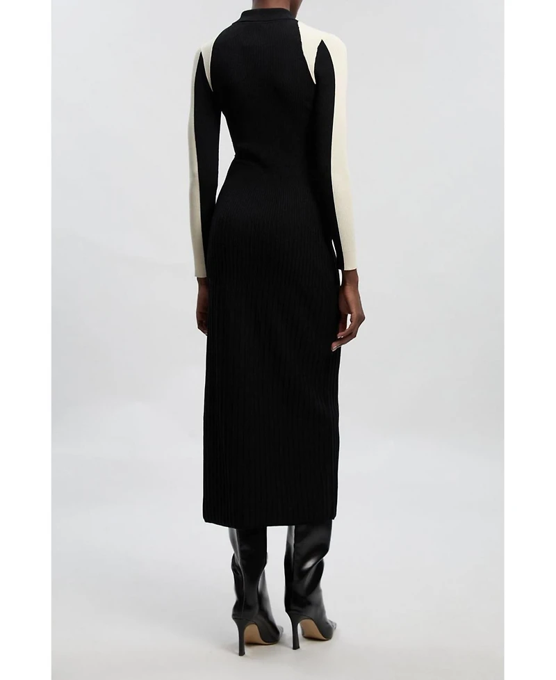 Karen Millen Women's Rib Knit Long Sleeve Military Midi Dress