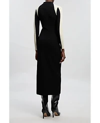 Karen Millen Women's Rib Knit Long Sleeve Military Midi Dress
