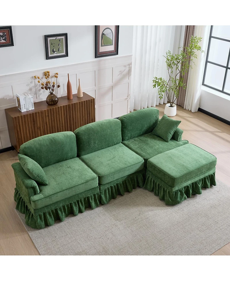 Streamdale Furniture Modern Chenille L-Shaped Sectional Sofa with Ruffled Skirt