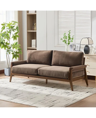 Streamdale Furniture Mid-Century Modern 3-Seater Velvet Sofa with Solid Wood Frame