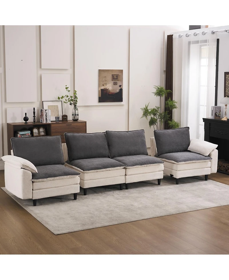 Streamdale Furniture Two-Tone L-Shaped Modular Cloud Sectional Sofa with Ottoman