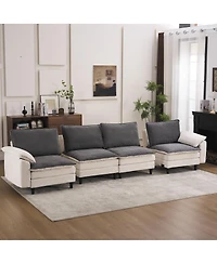 Streamdale Furniture Two-Tone L-Shaped Modular Cloud Sectional Sofa with Ottoman