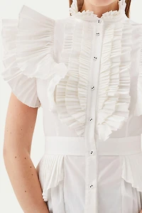 Karen Millen Women's Sleeveless Pleated Ruffle Blouse