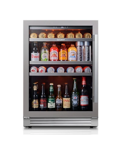 Ca'Lefort 24 inch Beverage Refrigerator cooler, 180 Cans, 34degree(s)F-54degree(s)F, Glass Door, 3LED, Built-In/Freestanding, 5.65 cu. ft.
