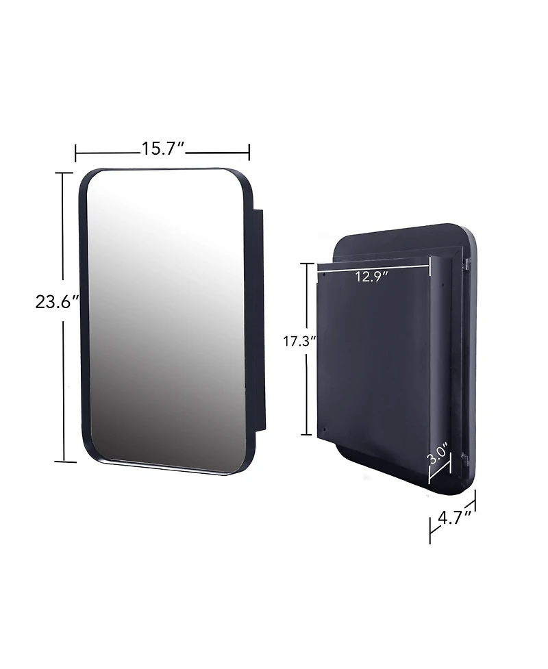 Phying Recessed Metal Framed Medicine Cabinet with Mirror and Adjustable Shelves Black Wall Mirror with Storage for Bathroom