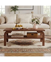 Gymax 47'' Rectangular Coffee Table w/ Storage Shelf and Curved Legs for Living Room