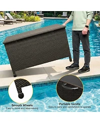 homfan 185 Gallon Outdoor Deck Box with Wheels, Waterproof Pe Rattan Wicker and Aluminum Frame Storage Bin, Lockable Patio Furniture Chest
