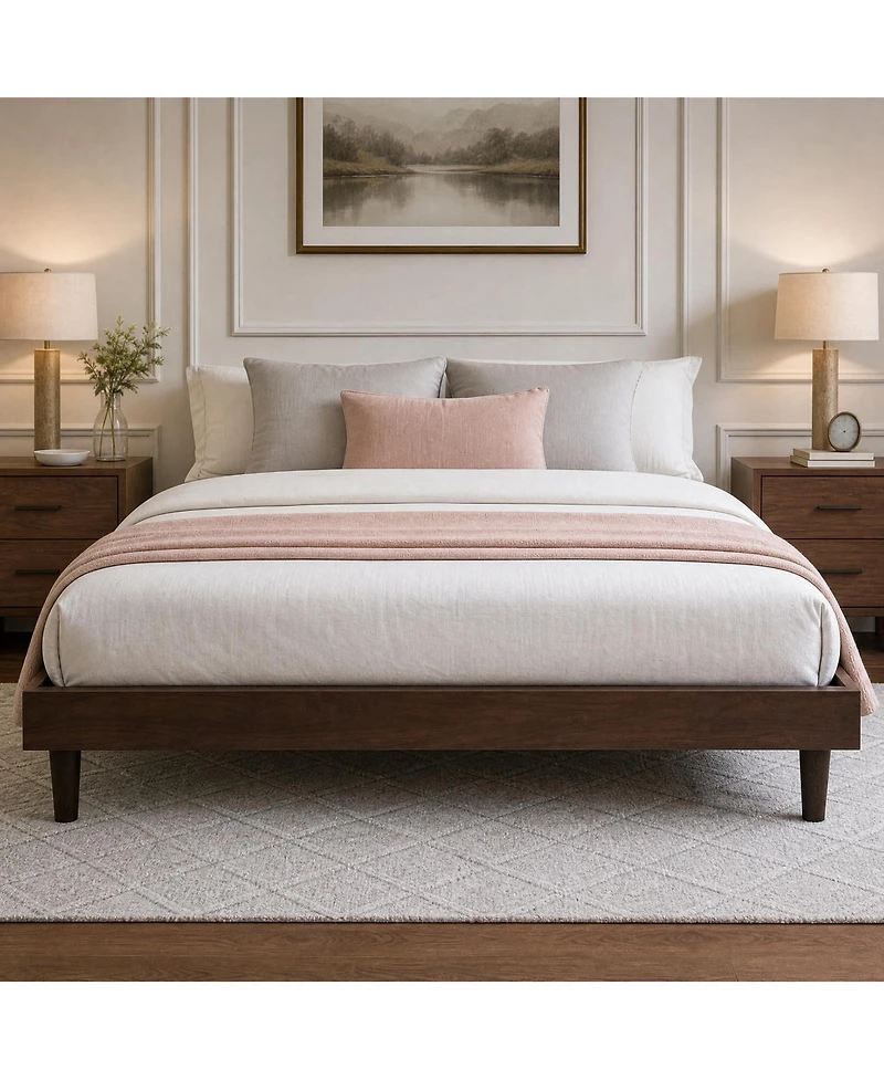 homfan All Platform Bed Frame with Wooden Slats, No Box Spring Needed, Sturdy Wood Frame