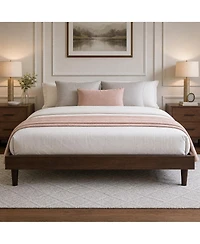 homfan All Platform Bed Frame with Wooden Slats, No Box Spring Needed, Sturdy Wood Frame