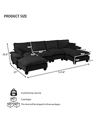 Streamdale Furniture Modular U-Shape 6-Seater Chenille Sectional Sofa with Movable Ottomans