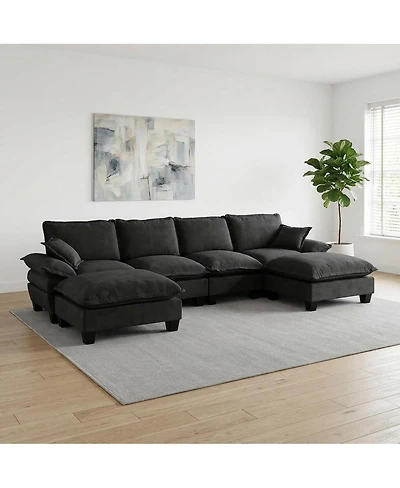 Streamdale Furniture Modular U-Shape 6-Seater Chenille Sectional Sofa with Movable Ottomans