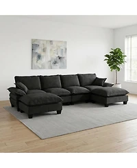 Streamdale Furniture Modular U-Shape 6-Seater Chenille Sectional Sofa with Movable Ottomans