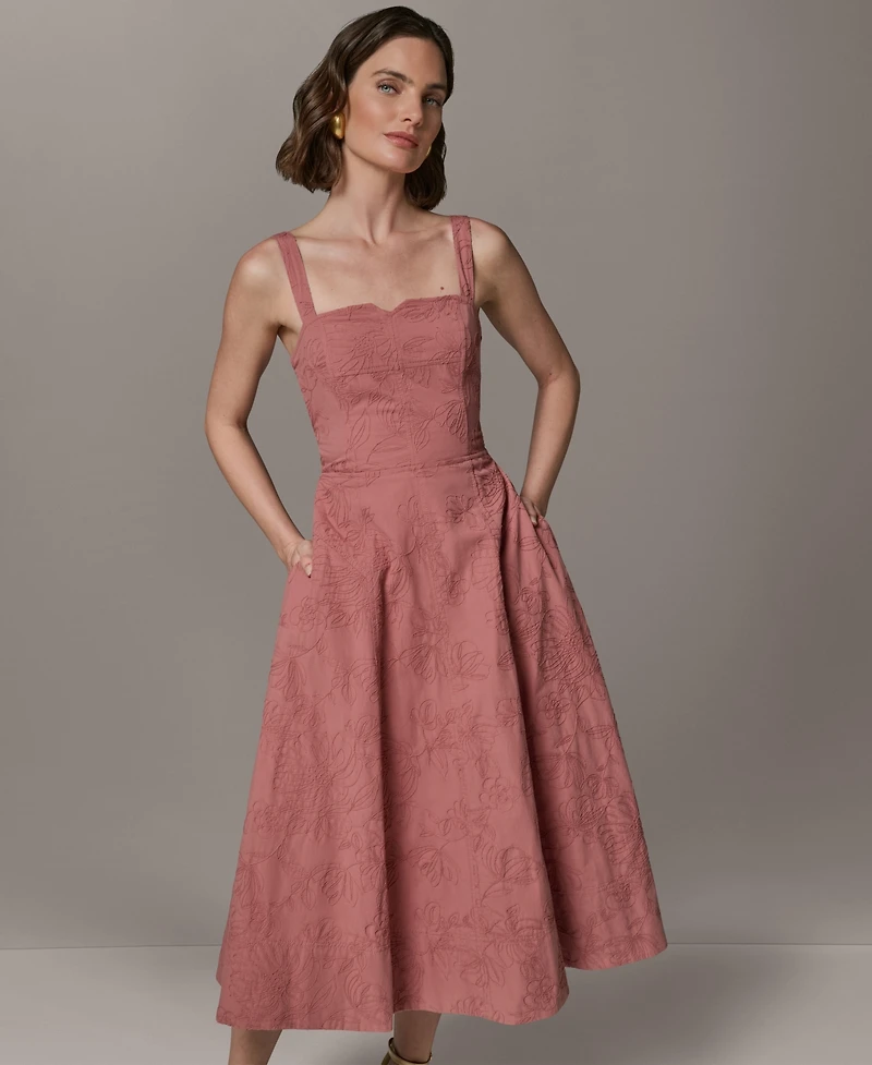 Donna Karan New York Women's Sleeveless Floral Sweetheart Midi Dress
