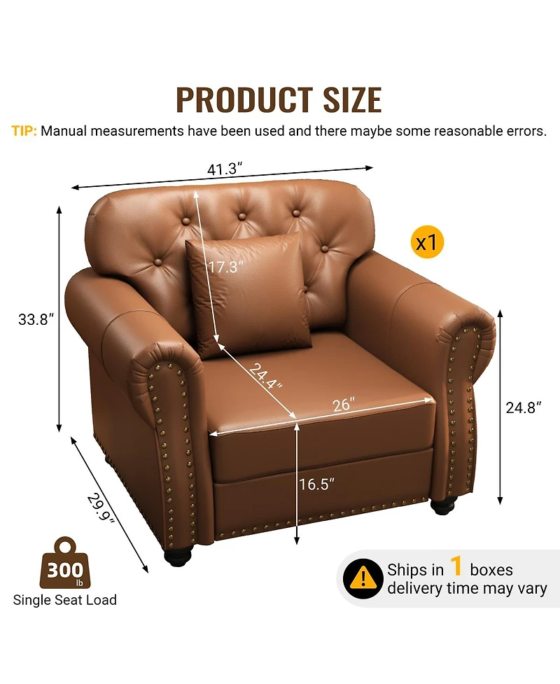 Streamdale Furniture Faux Leather Chesterfield Sofa with Nailhead Trim and Rolled Arms