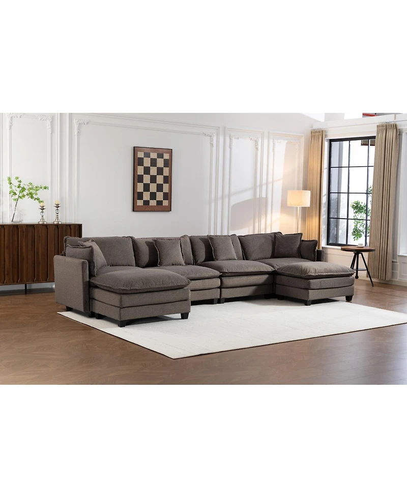 Streamdale Furniture 4-Seat Upholstered Sectional Sofa with 2 Ottomans and Waist Pillows