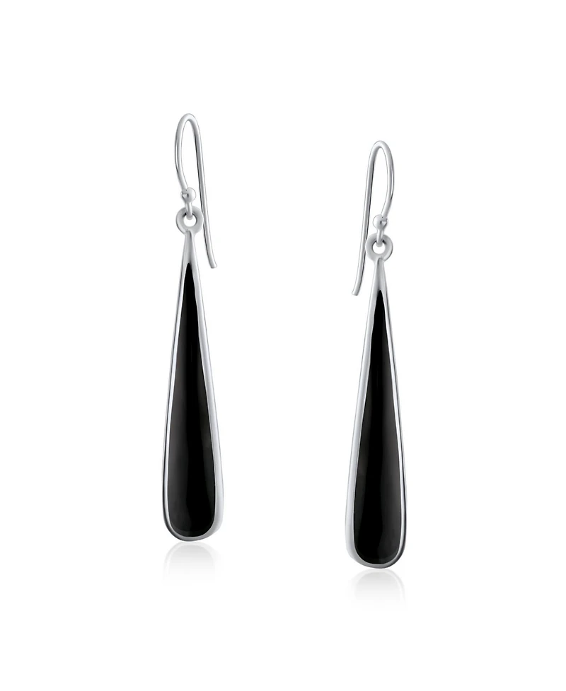 Bling Jewelry Simple Inlay Long Flat Teardrop Stone Dangle Drop Earrings .925 Sterling Silver